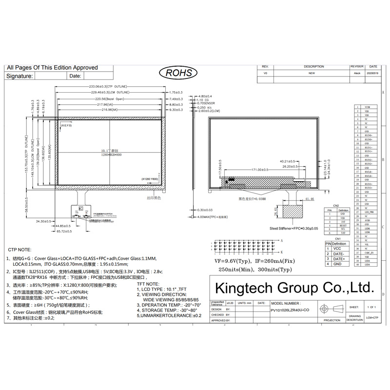 10.1-PV101026LZR40U-CO Mechanical Drawing