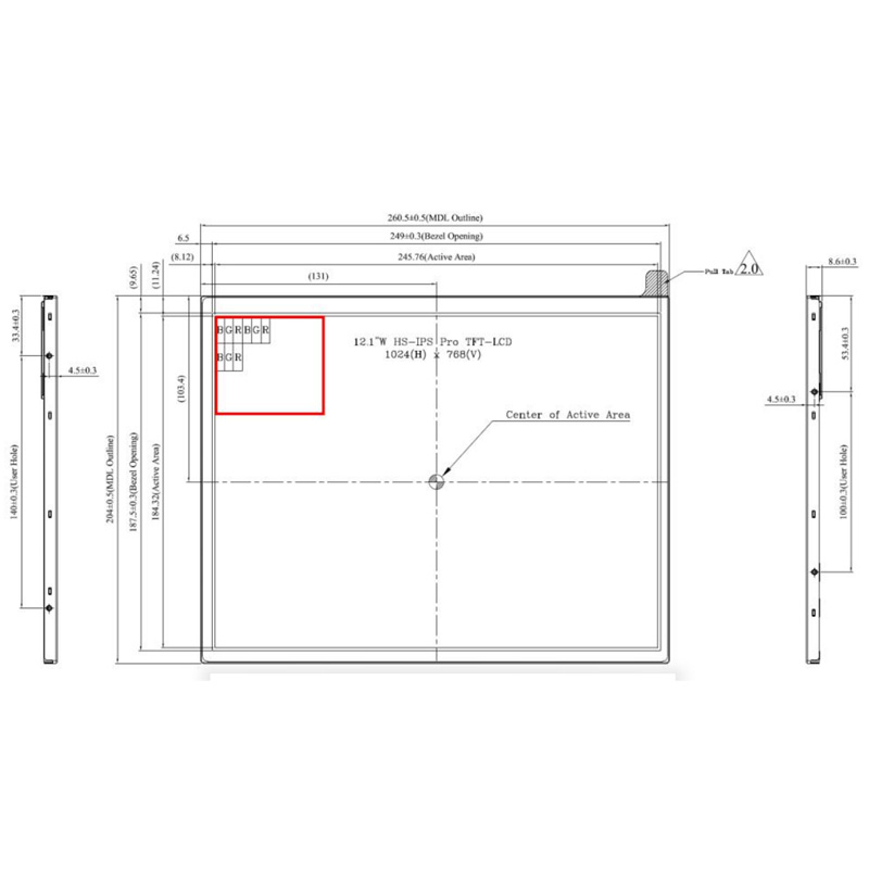 12.1-PV012101LZR20B Mechanical Drawing Front